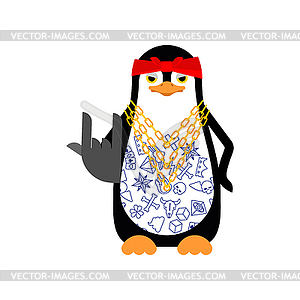 Penguin Gangsta mafia . Angry seabird bully member - vector image