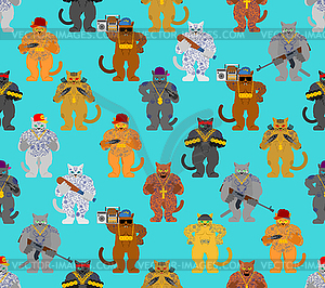 Cat gang pattern seamless. Cat Gangsta background. - vector clipart