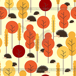 Hedgehog in autumn forest pattern seamless. Autumn - color vector clipart