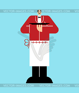 Old Waiter . man serve customers at in restaurant. - vector clip art