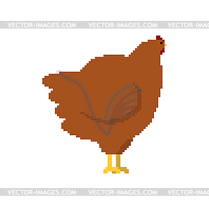 Hen pixel art. Chicken pixelated. Farm bird 8 bit - vector image