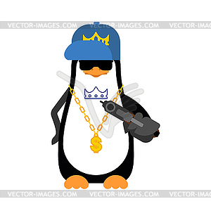 Penguin Gangsta mafia . Angry seabird bully member - vector clip art