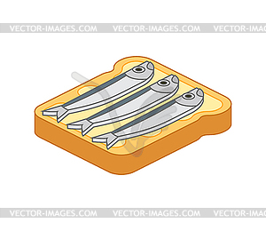 Toast with fish. Herring bread . Piece of bread wit - vector clipart / vector image