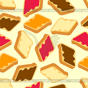 Toast with jam pattern seamless. Food background - vector clip art