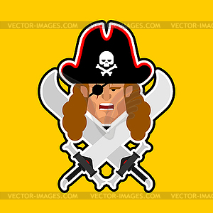 Pirate head logo. Sign Filibuster face - royalty-free vector clipart