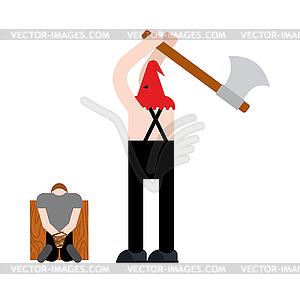 Executioner cuts his head on scaffold - color vector clipart