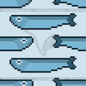 Herring pixel art background. Fish pixelated 8 bit - vector image