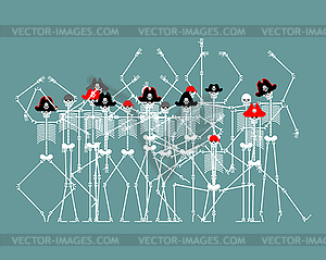 Skeleton pirate ship crew. Filibuster dead set. - vector clip art