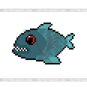 Piranha pixel art. freshwater fish pixelated. 8 - vector image