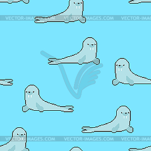Walrus pixel art pattern seamless. pixelated sea co - vector EPS clipart