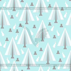 Winter Forest and hare pattern seamless. Trees and - vector image