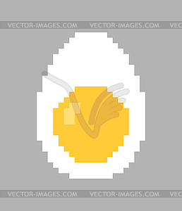 Вареное яйцо пиксель арт. Половинка яйца 8 бит. пиксельный - изображение в векторном формате