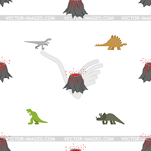 Вулкан и бесшовные модели динозавров. Текстура дино - векторное графическое изображение