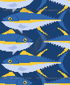 Tuna pixel art pattern seamless. pixelated tunny - vector clipart