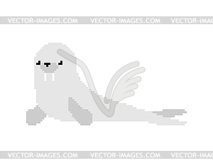 Walrus pixel art cartoon . pixelated sea cow. ill - vector clipart