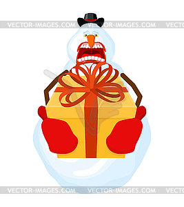 Snowman gives gift box. for New Year and Christmas - vector EPS clipart