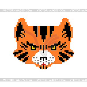Tiger pixel art. Big wild striped cat pixelated. 8 - vector image