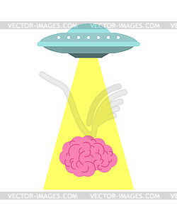 Ufo steals brain. Alien flying saucer and brains - vector image