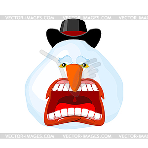Crazy Snowman Shout and belt. Scary yelling. Open - vector EPS clipart