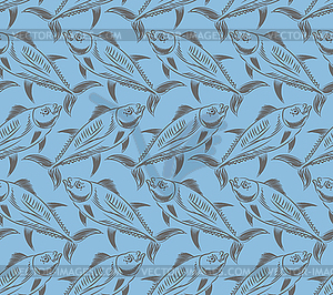 Tuna Hand drawing engraving pattern seamless. - vector clipart