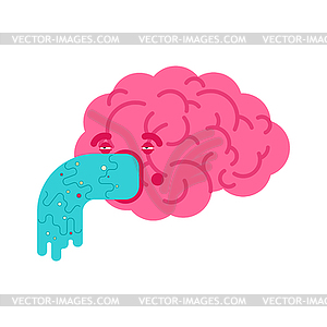 Dizziness Brain vomit . Brains retching cartoon - vector clipart