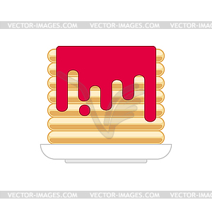 Pancakes with jam on plate. Stack of pancakes. - vector clip art