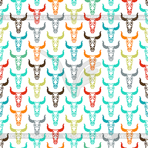 Cow skull pixel art pattern seamless. 8 bit Cow - vector image