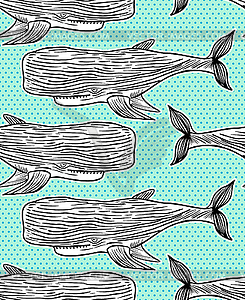 Sperm whale hand drawing pattern seamless. - color vector clipart