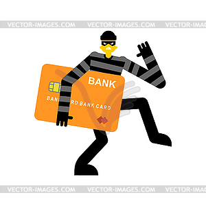 Thief stole Bank card. burglar stole Credit card. - vector image