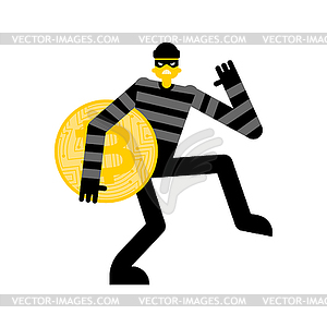 Thief stole Bitcoin. burglar stole Cryptocurrency. - vector image