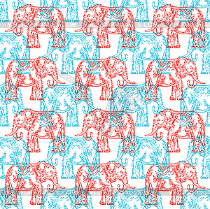 Elephant pixel art pattern seamless. 8bit Animal - vector clipart