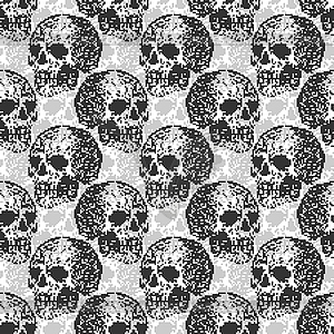 Skull pixel art pattern seamless. pixelated Skeleto - vector clipart