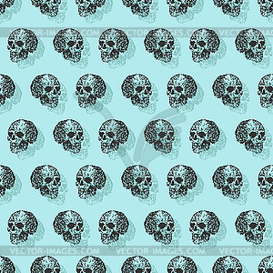 Skull pixel art pattern seamless. pixelated Skeleto - vector image