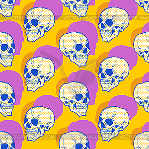 Skull pop art pattern seamless. head skeleton - vector image