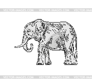 Пиксель арт слона. 8-битное животное. 8-битное старое видео - векторизованный клипарт