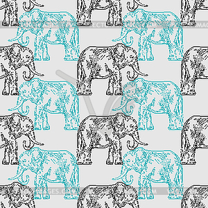 Elephant pixel art pattern seamless. 8bit Animal - vector clipart