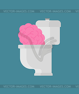 Brain on toilet cup. Brains heart in wc. concept - vector clipart