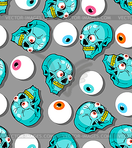 Skull cartoon pattern seamless. Crazy skeleton - vector clipart