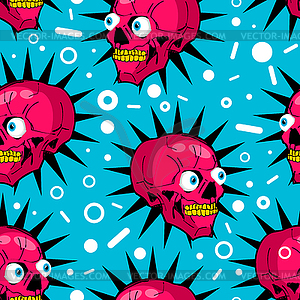 Skull cartoon pattern seamless. Crazy skeleton - vector image