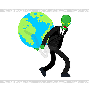 Reptilian steals earth. concept of world government - vector clipart