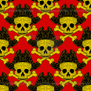 Pirate skull hand drawing pattern seamless. texture - vector image