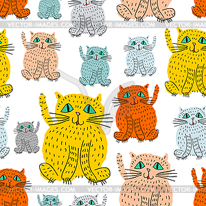 Cat childrens hand drawing pattern seamless. Baby - vector image