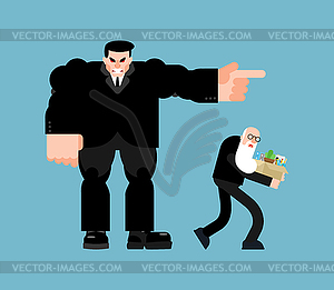 Ageism Age discrimination. boss fires grandfather. - vector clip art