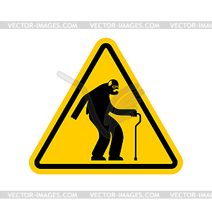 Attention pensioner. Warning yellow road sign. - royalty-free vector clipart
