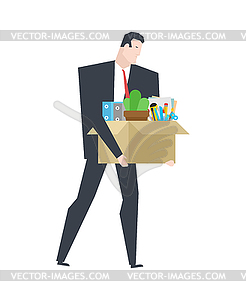 Sad man with Dismissal box. Ageism Age - vector clipart