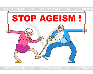 Stop ageism seniors with placard. Retirees Against - vector clip art