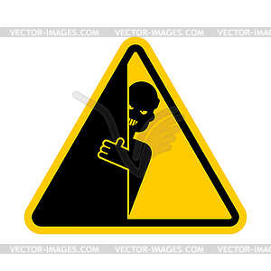 Attention Stalking. Warning yellow road sign. - vector image