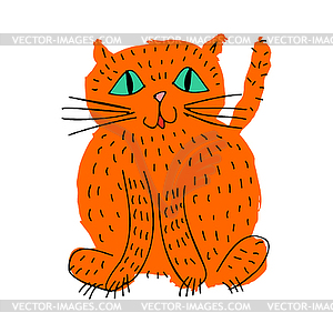 Cat childrens hand drawing. cute pet Baby drawing - vector image