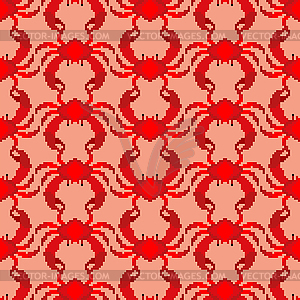 Crab pixel art pattern seamless. Sea cancer 8bit - vector clip art