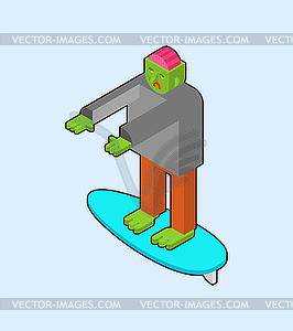 Zombie surfer. Dead man and surfboard. monster and - color vector clipart